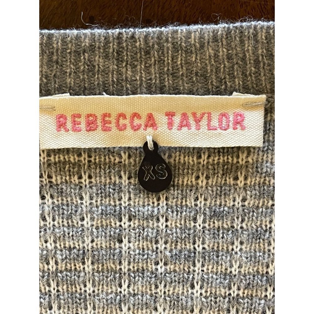 Rebecca Taylor Gray Cashmere Wool Blend Split V Neck Waffle Knit Sweater Size XS - Picture 7 of 9